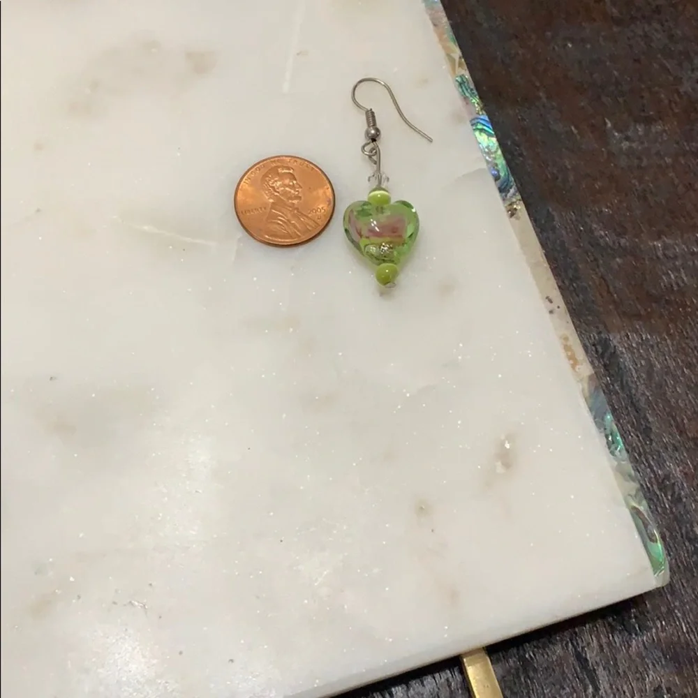 Artisan green glass heart with design